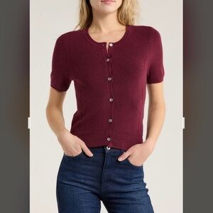 rag & bone Michal Short Sleeve Crop Cardigan in Dark Burgundy Size S